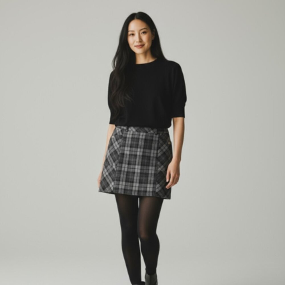 Eddie Bauer Black and Gray Plaid Skirt